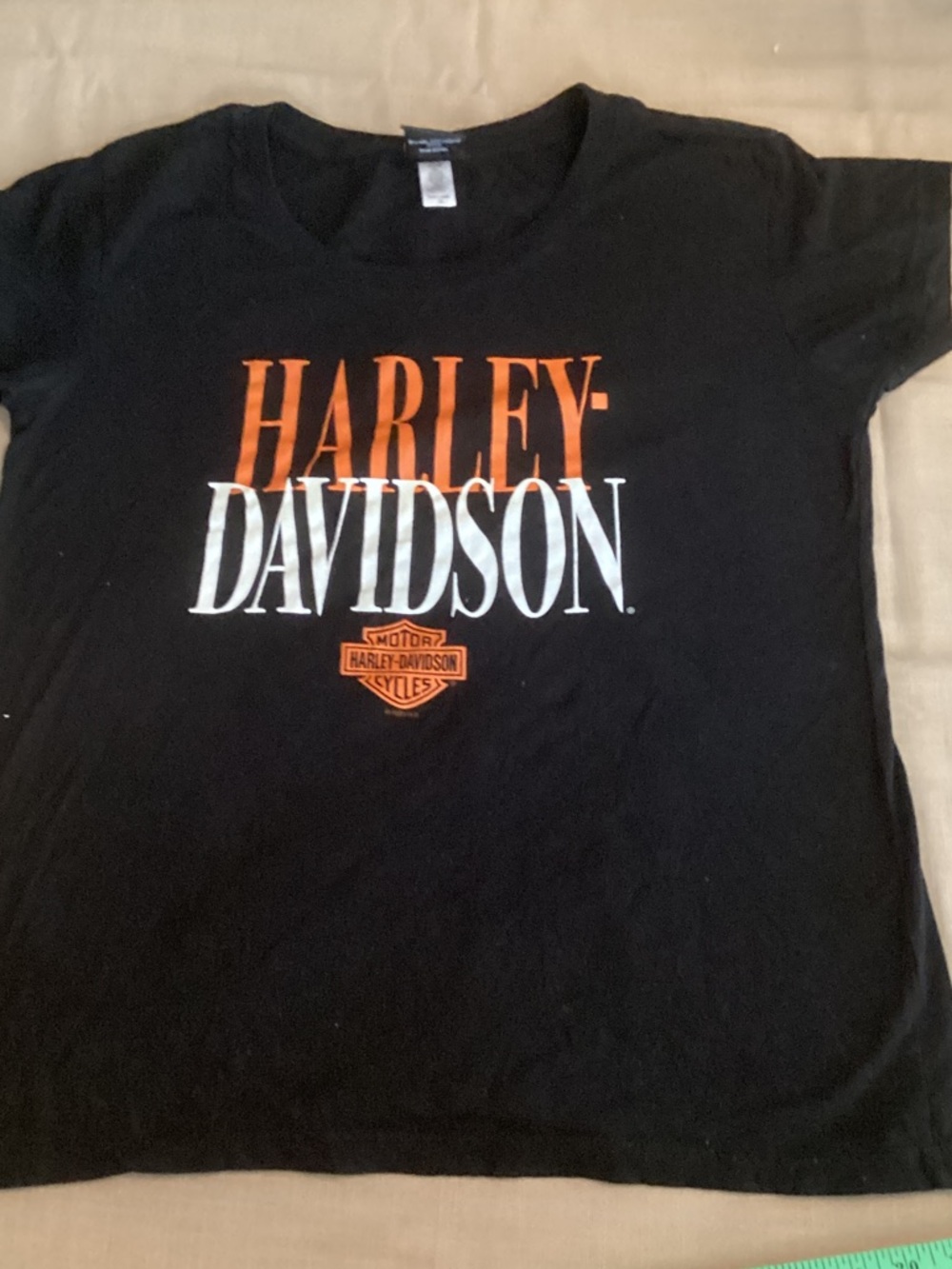 EUC Harley-Davidson Black Tee with Orange and White Logo
